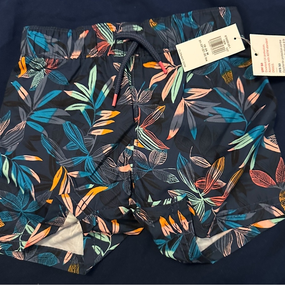 Old Navy NWT Toddler Boy Swim Trunks with Flowers-18-24 months
